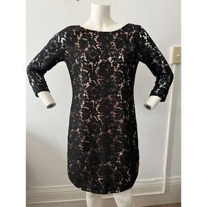 Vince Camuto Black Dress 6 Lace Sheath Dark Romantic Classic Modest Formal Event